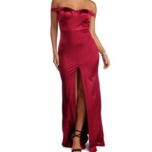 WINDSOR Mary Formal Satin Dress in Burgundy